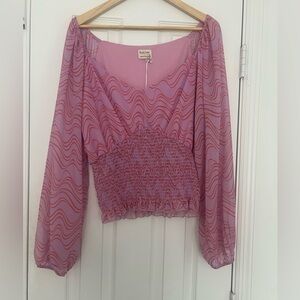 Peach Love California Purple and Pink Wave Blouse Size L Balloon Sleeve